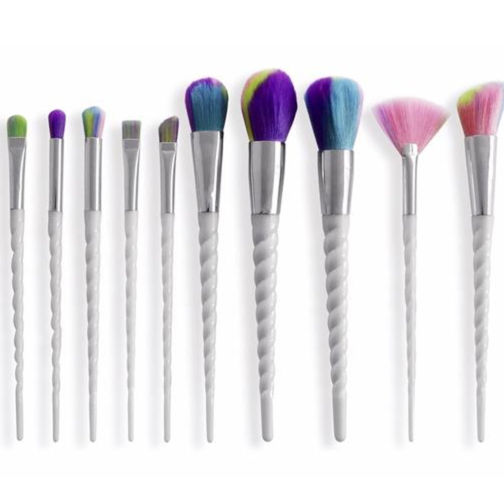 NEW White Unicorn Rainbow Makeup Brush Set of 10 Brushes Blush Eyes Cheeks